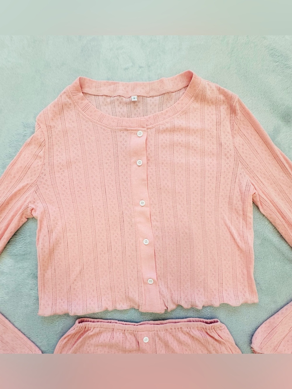 Women's Pink Ribbed Button-Front Sleep Set - Picture 3 of 7